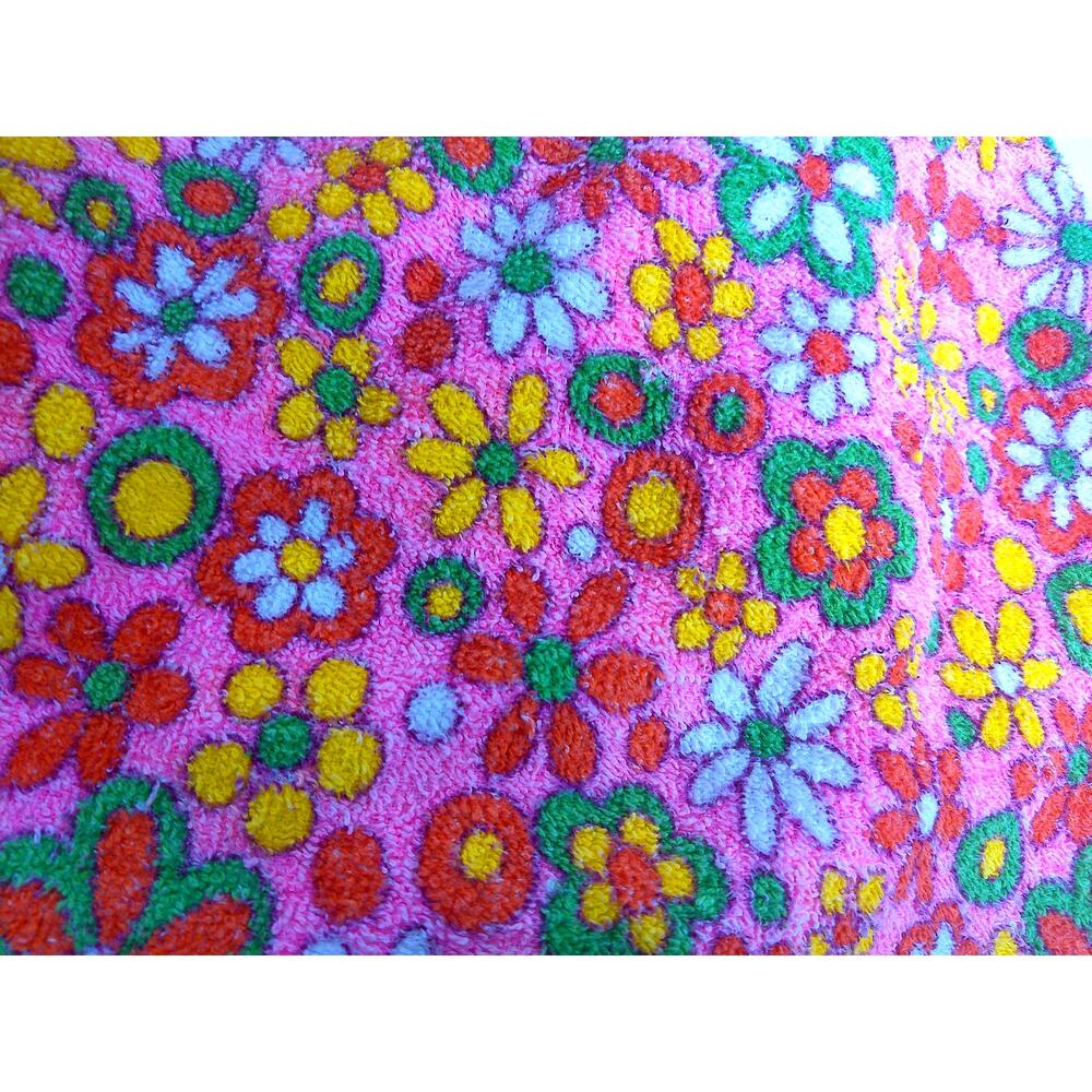 Vintage Terry Towel Tablecloth Fabric Remant Floral Psychedelic Flower Power